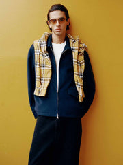 ダメージ加工ジッパーチェックシャツ