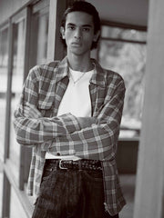 ダメージ加工ジッパーチェックシャツ