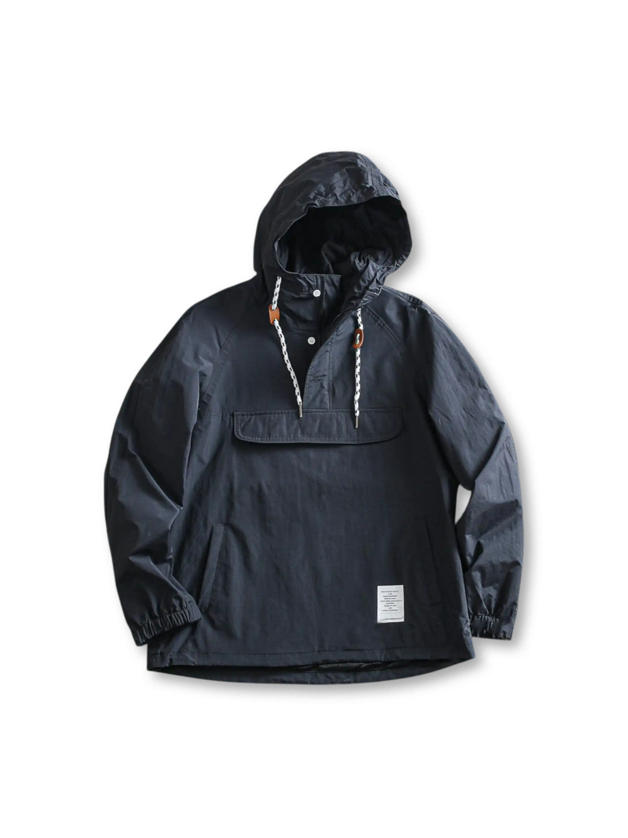 防風防水のハーフジップフードプルオーバー、カンガルーポケット付き