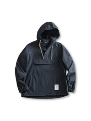 防風防水のハーフジップフードプルオーバー、カンガルーポケット付き