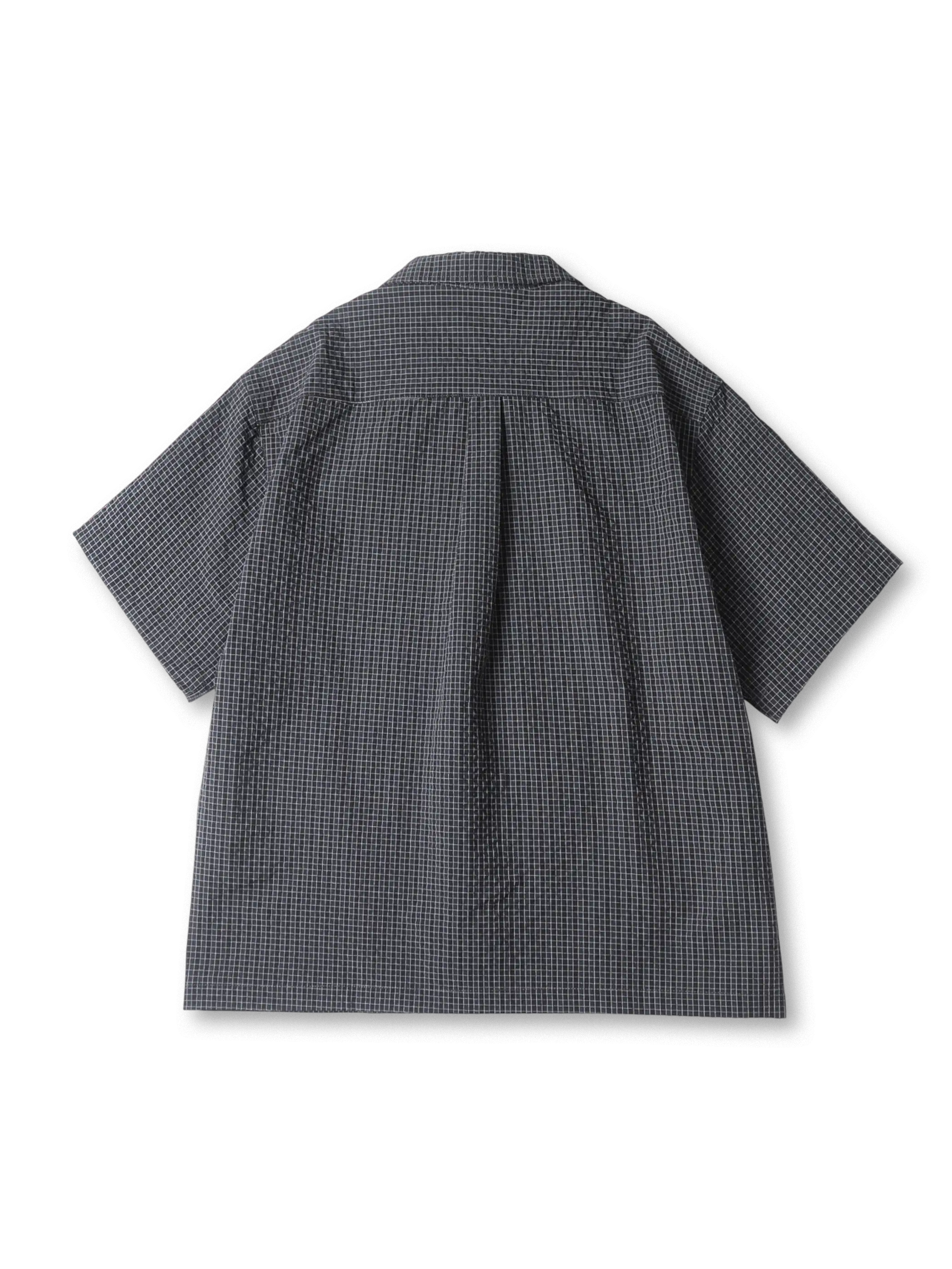 グリッドテック ワークシャツ 半袖全体(パープルグリッド柄)