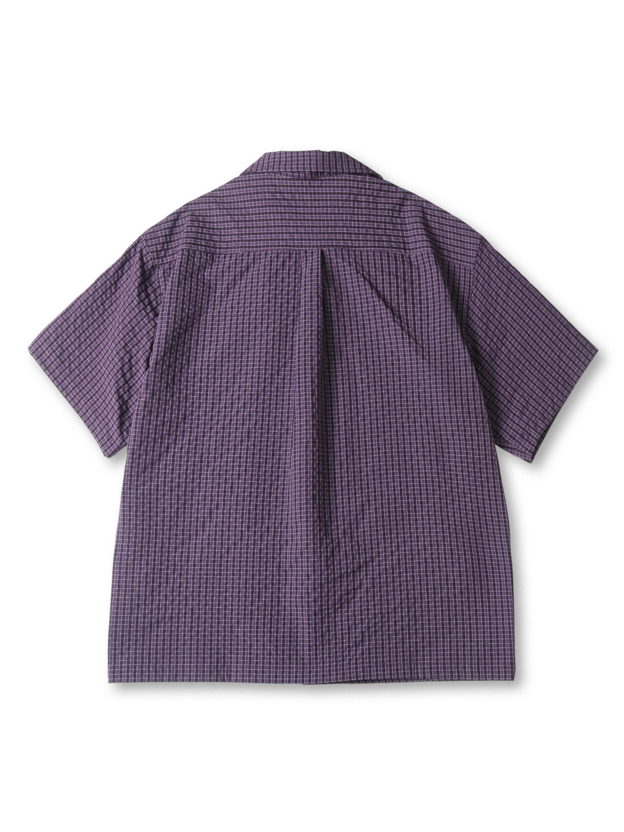 グリッドテック ワークシャツ 半袖全体(パープルグリッド柄)