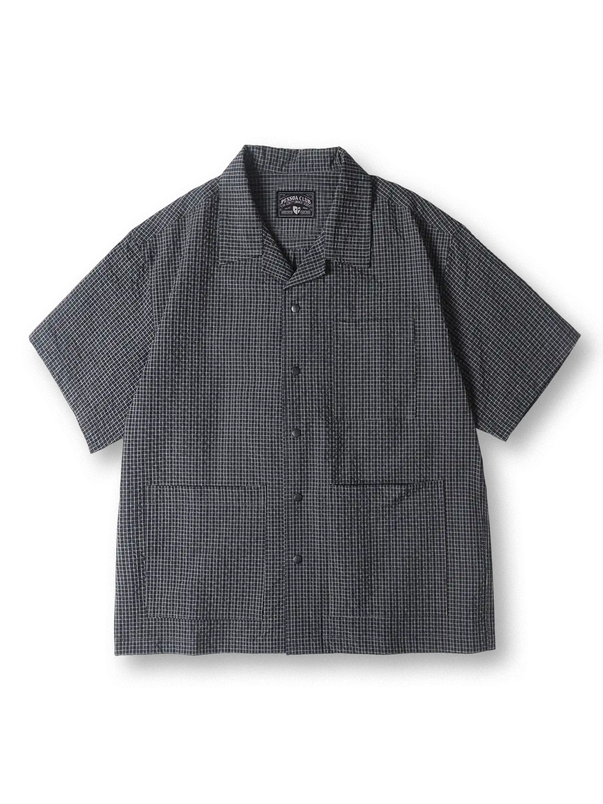 グリッドテック ワークシャツ 半袖全体(パープルグリッド柄)