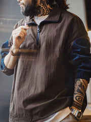 レトロコンビネーションハーフジップジャケット