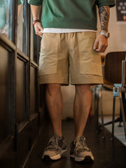 カーキ×同色切り替えポケット 速乾ワイドショーツ