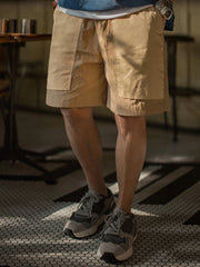 カーキ×同色切り替えポケット 速乾ワイドショーツ