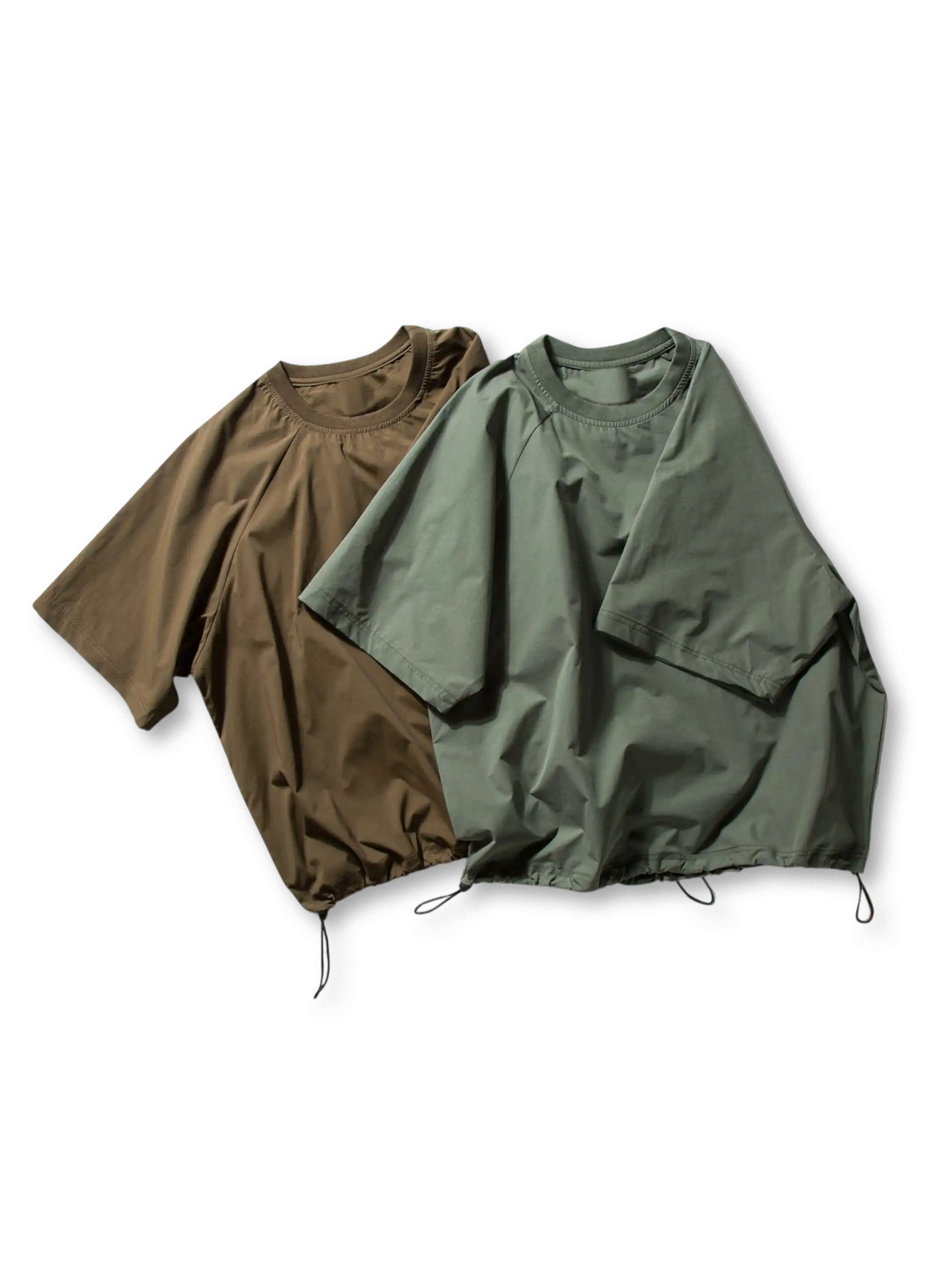 オリーブグリーンのドローストリングTシャツ2色展開