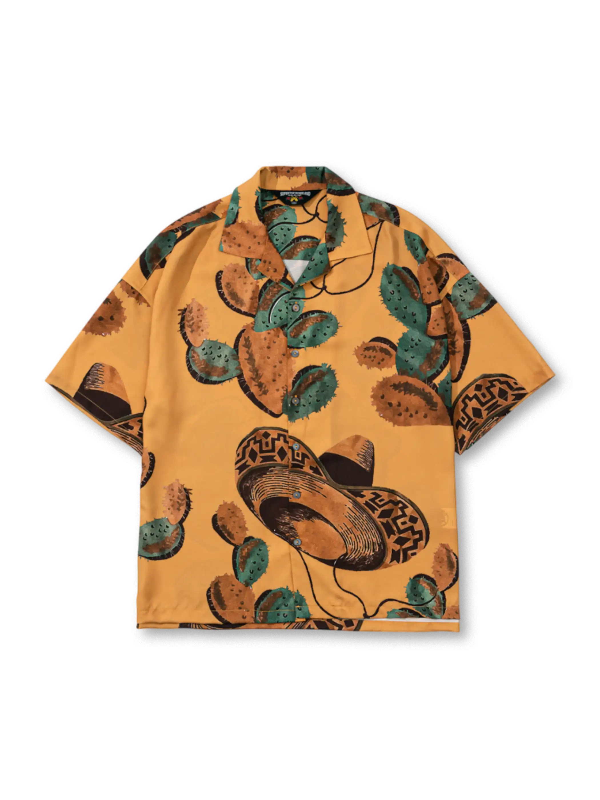 サボテンとソンブレロがプリントされたアロハシャツ