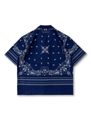 バンダナ風ペイズリー柄を大きく配した半袖キューバシャツ