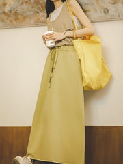 オリーブグリーン ドローストリング Aライン スカート