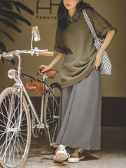 オリーブグリーン ドローストリング Aライン スカート