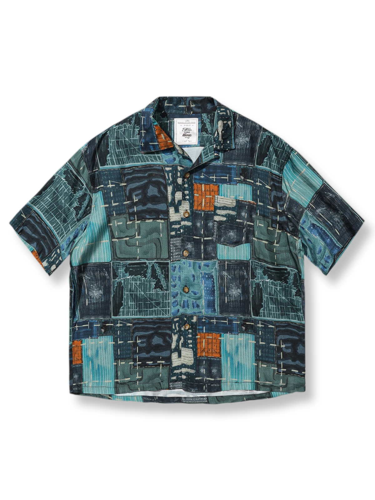 抽象都市風景プリントのアロハシャツ