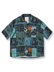 抽象都市風景プリントのアロハシャツ