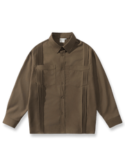 両サイドのアコーディオンプリーツが特徴のテンセルコットン混紡ワークシャツの全体像。