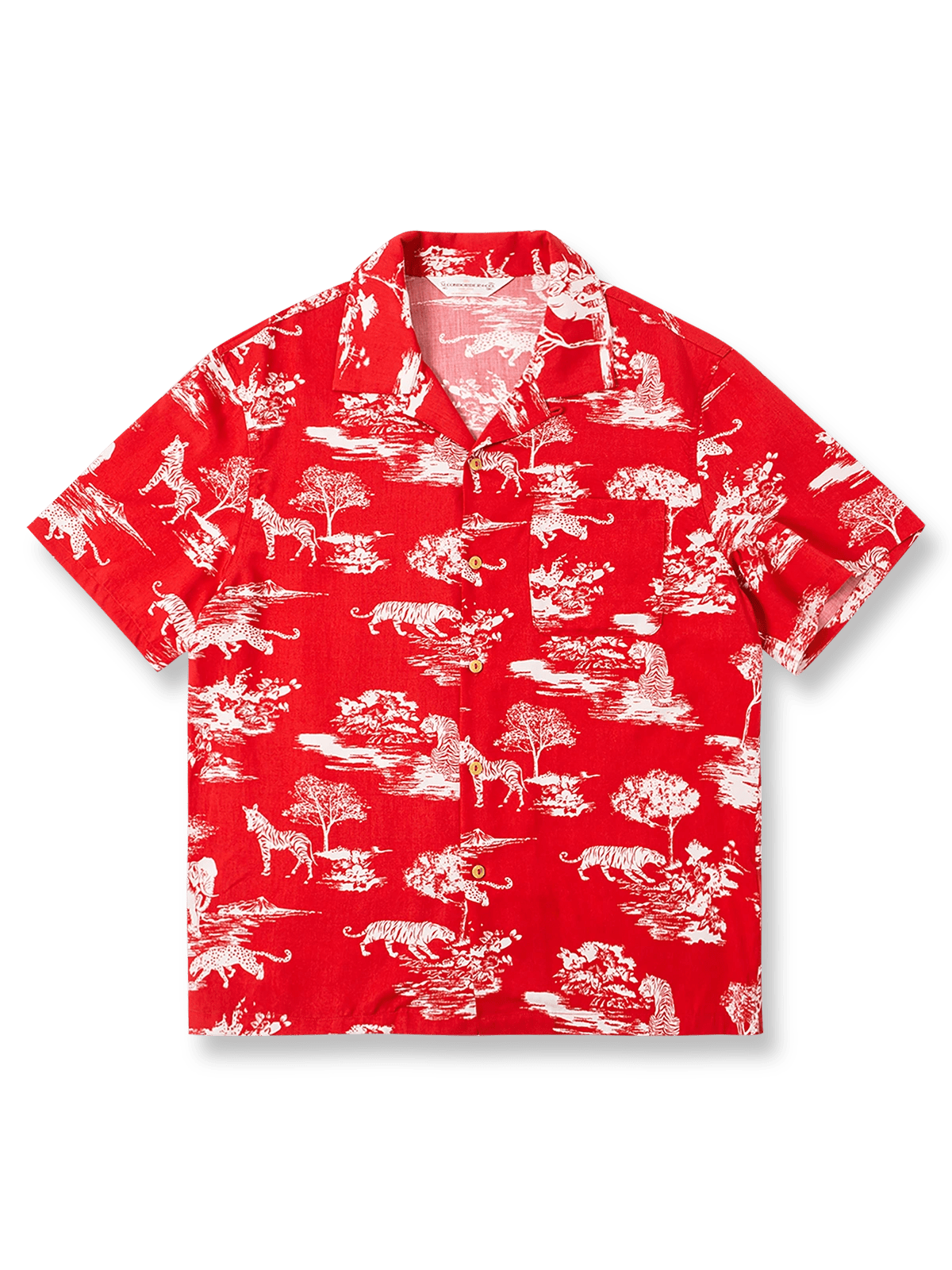 アフリカサバンナ柄のアニマルプリントが映えるキューバカラーのコットンハワイアンシャツ