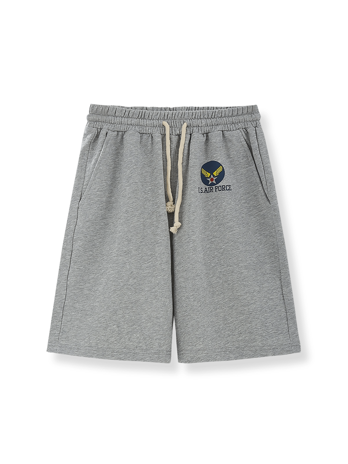 エアフォースバッジ刺繍とドローコード付きウエストのスウェット素材ショートパンツ
