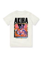 AKIRAカートゥーンプリントTシャツ正面図、クラシックな漫画芸術デザイン