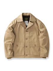 光沢ポリエステルと海島綿フリース裏地のAL-1フライトジャケット。