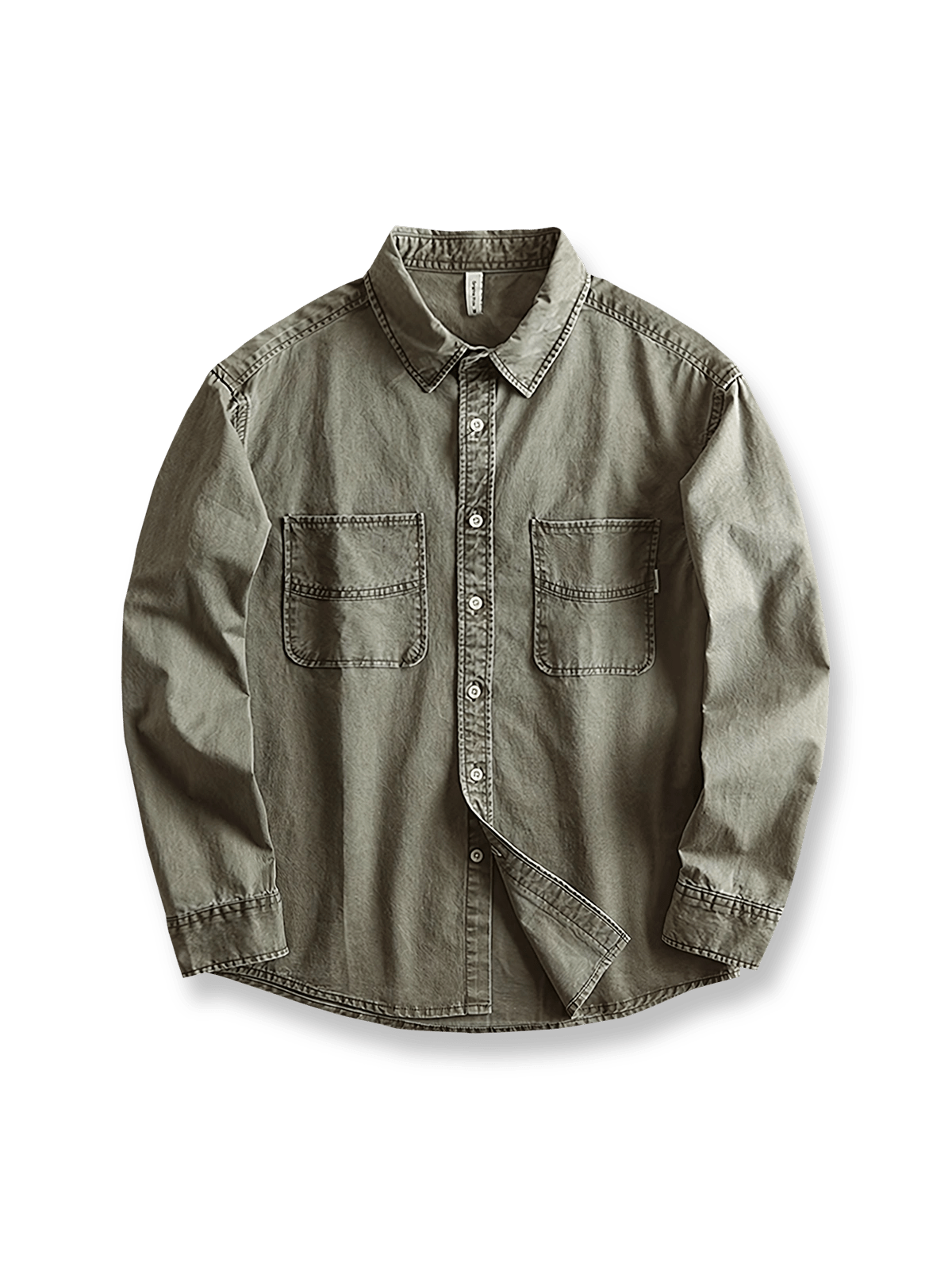 パステルカラーとシンメトリックポケットが映えるアメカジ長袖シャツ