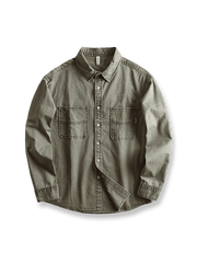 パステルカラーとシンメトリックポケットが映えるアメカジ長袖シャツ