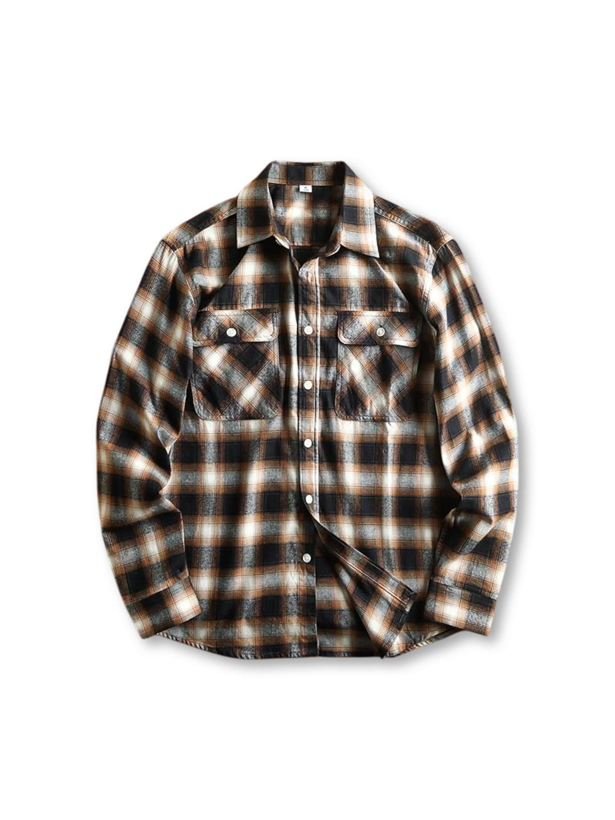 耐久性のあるウォッシュ加工コットンとフラップポケットが特徴のアメリカンヴィンテージチェックシャツ。