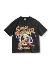 メキシコレスリングモチーフの大胆プリントが特徴のコットン100%ヴィンテージ風Tシャツ。快適な着心地。
