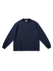 船錨刺繍付き胸ポケットとリブ丸首が特徴の300g強捻生地ロングスリーブTシャツ。耐摩耗性あり。