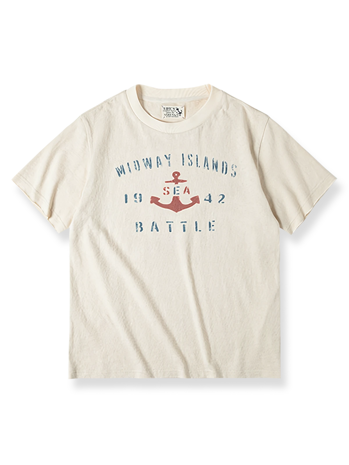 アンカー柄をプリントした綿の殻ブレンド生地の半袖Tシャツ