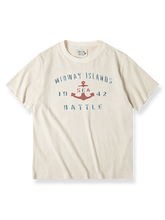 アンカー柄をプリントした綿の殻ブレンド生地の半袖Tシャツ