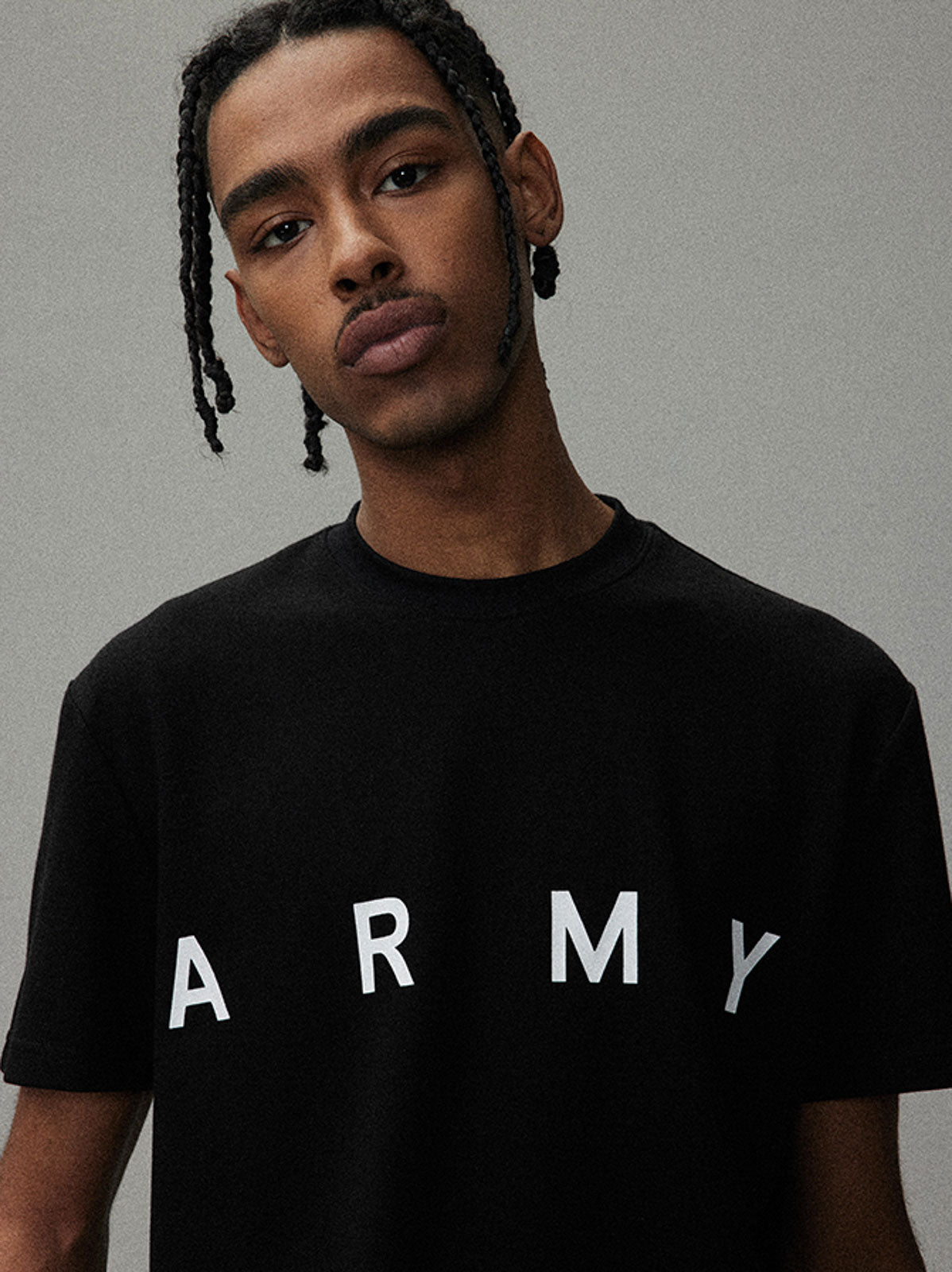 詳細画像:ARMYロゴプリントのディテール