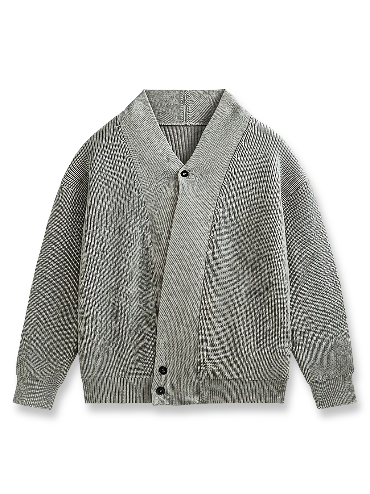 アシンメトリーデザインのルーズフィットニット。ポリエステルとコットン混紡で耐久性と快適さを両立。