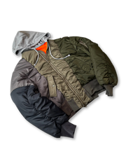 アシンメトリー パッチワーク フード付き フライトジャケット