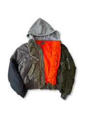 アシンメトリー パッチワーク フード付き フライトジャケット