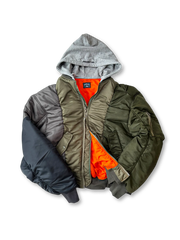 アシンメトリー パッチワーク フード付き フライトジャケット