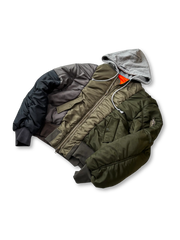 アシンメトリー パッチワーク フード付き フライトジャケット