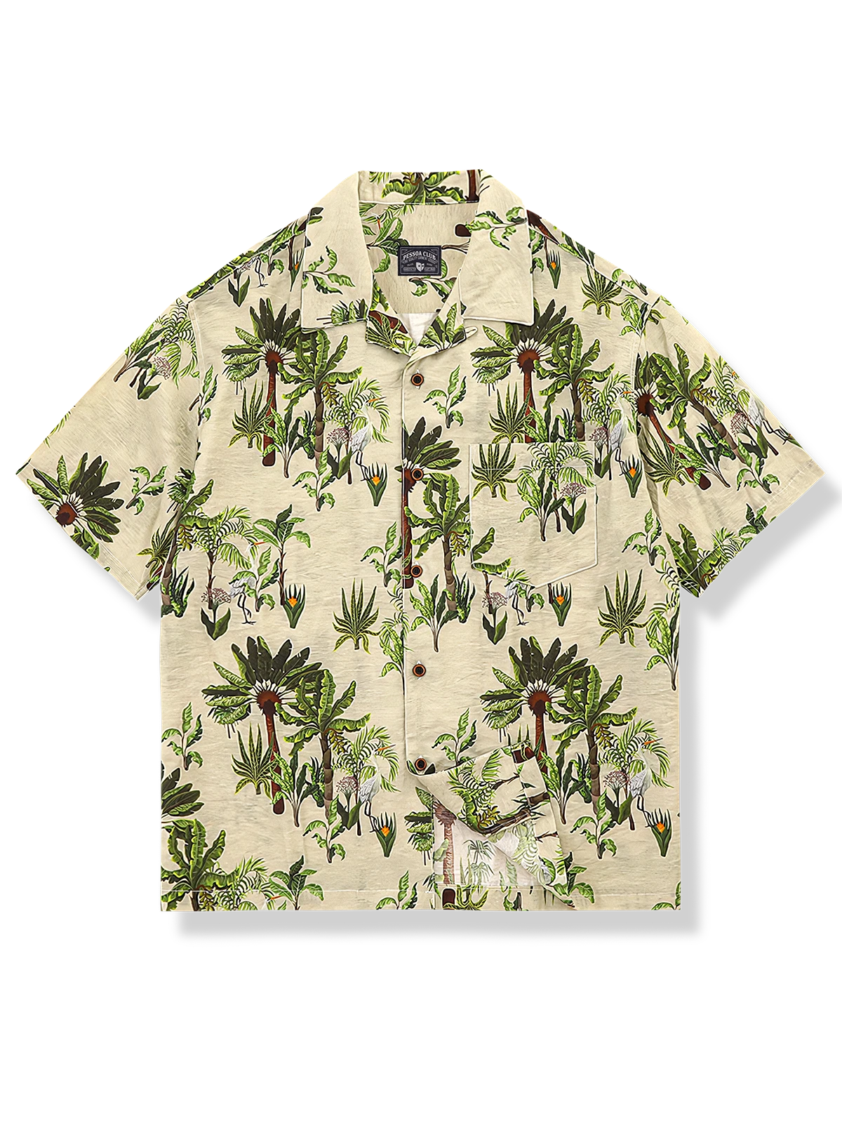 オオギバショウ柄を全身にあしらったインクジェットプリントのアロハシャツ。