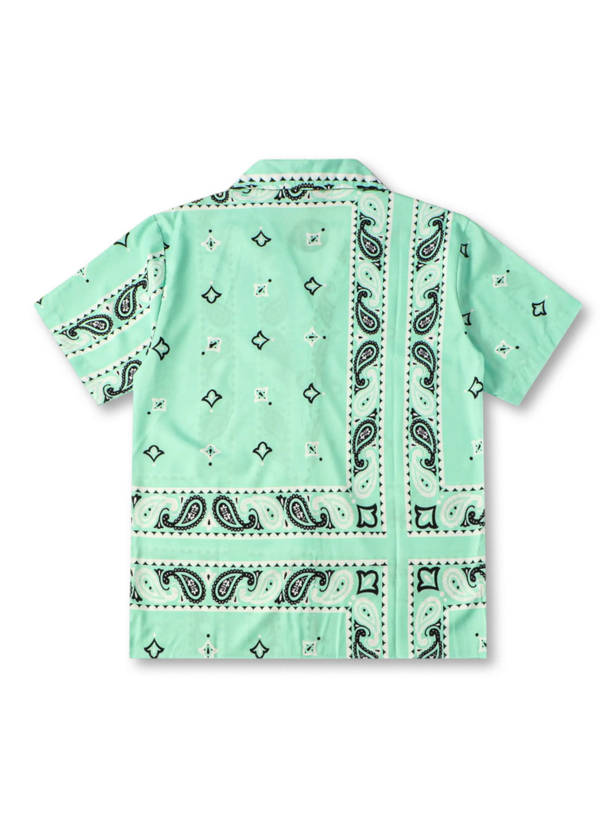 ステッチエッジヘンリーネックポロシャツの全身ビュー、首元と袖口のステッチディテールを強調。