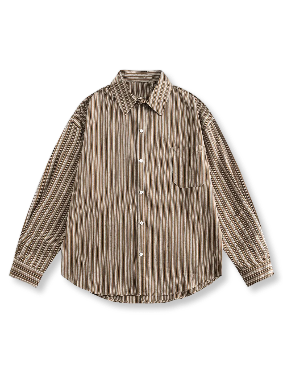細やかなストライプ柄とボタンダウン襟が特徴のシャツ。