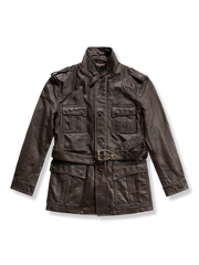 ベルト付き スタンドカラー レザージャケット