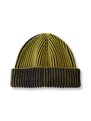 バイカラーのジャカード編みで縦リブ模様が美しい、保温性と快適性に優れたリバーシブルニットキャップ