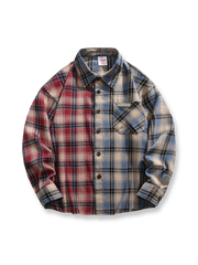 異なる配色のパッチワークチェック柄が特徴の長袖シャツ。柔らかく通気性に優れたコットン素材で快適な着心地。デニムやカーゴパンツと相性抜群。日常使いやカジュアルシーンに適した一着。