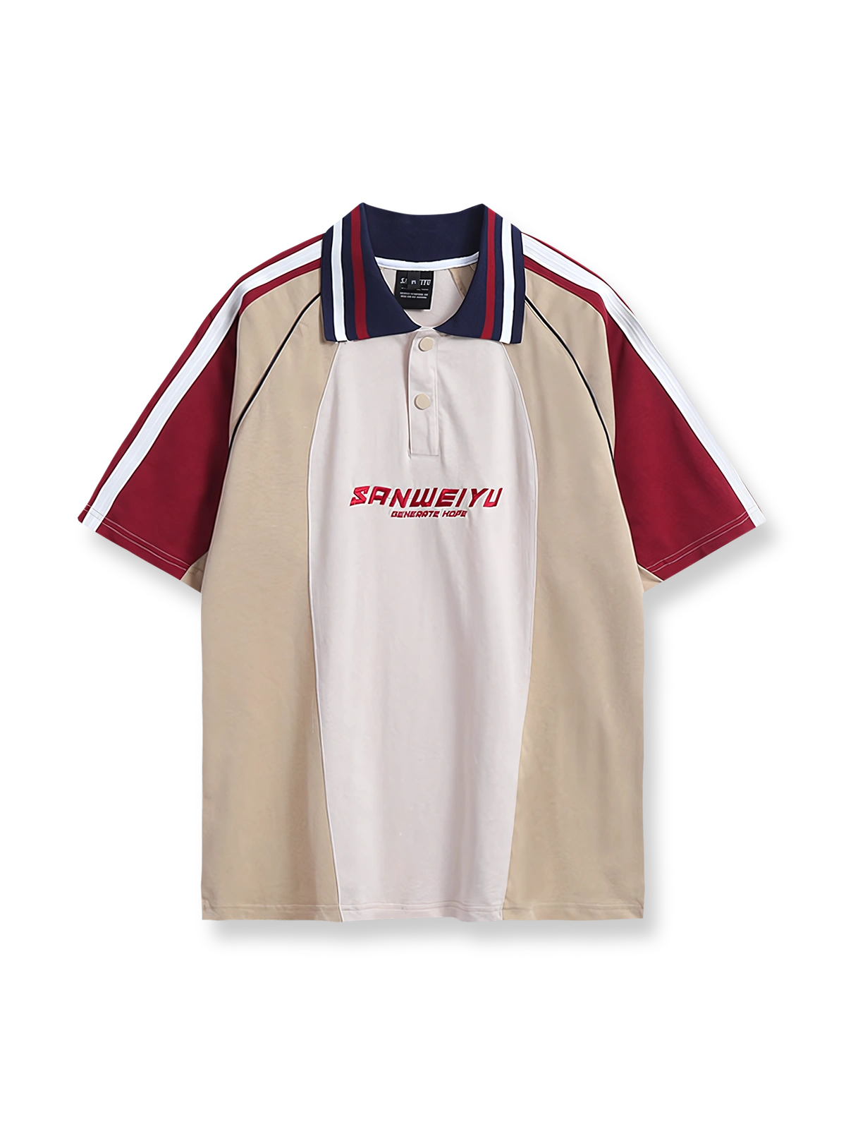 バイカラーパネルパッチワークのヴィンテージラグビーポロシャツ。