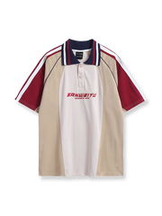 バイカラーパネルパッチワークのヴィンテージラグビーポロシャツ。