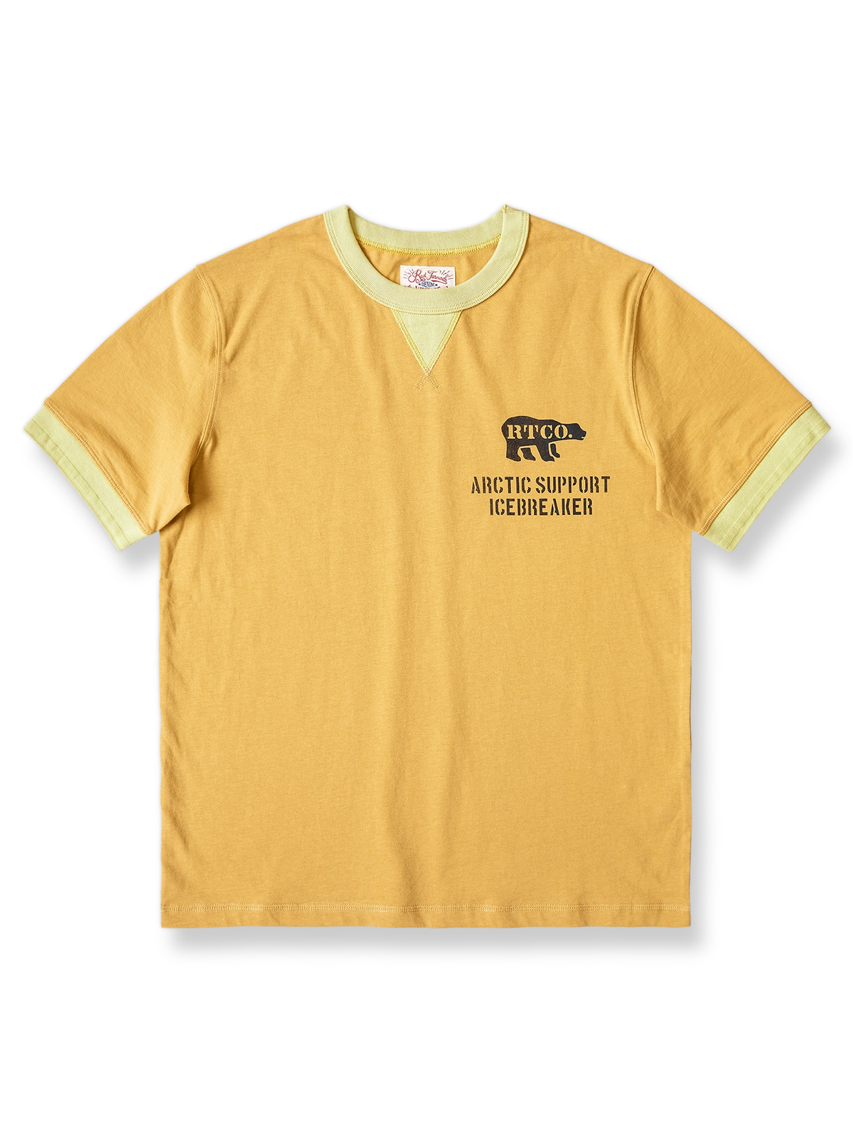 バイカラー袖口とヴィンテージ風ホッキョクグマプリントのコットンTシャツ。