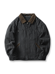 ストライプデニムとコーデュロイ襟のバイカラーデトロイトジャケット