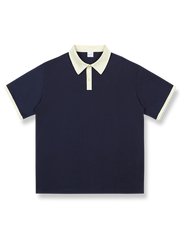 バイカラー配色が映えるヴィンテージ風半袖ポロシャツの前面が見える商品画像