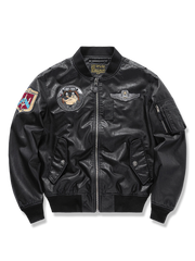 リブ襟とアームポケットが際立つバイカースタイルMA-1レザーフライトジャケット