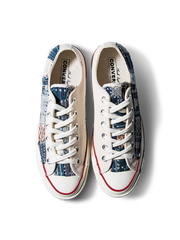 手織り布と古布パッチワークを施したキャンバススニーカー