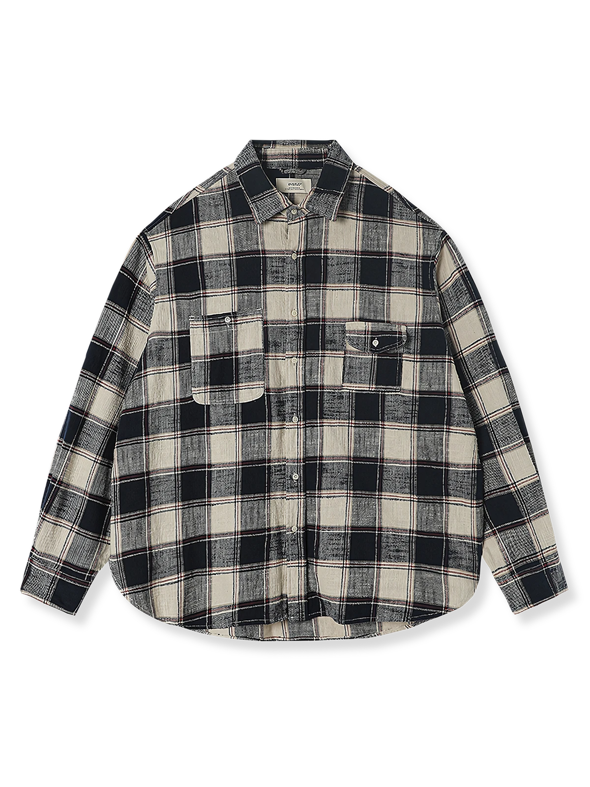 ブルー×ベージュ 天竺綿 チェック柄 シャツ