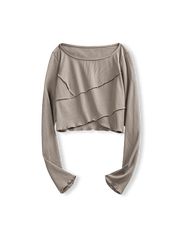 製品画像: アメリカンBMスタイルスリムフィットクロップドニットトップス全体像